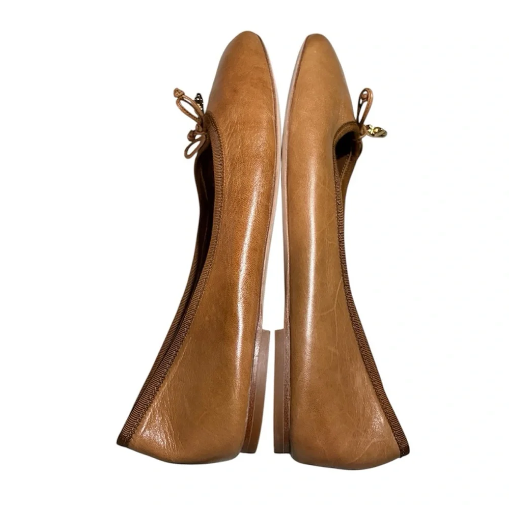 Tory Burch Camel Tan Leather Women's Tory‎ Charm Ballet Flats